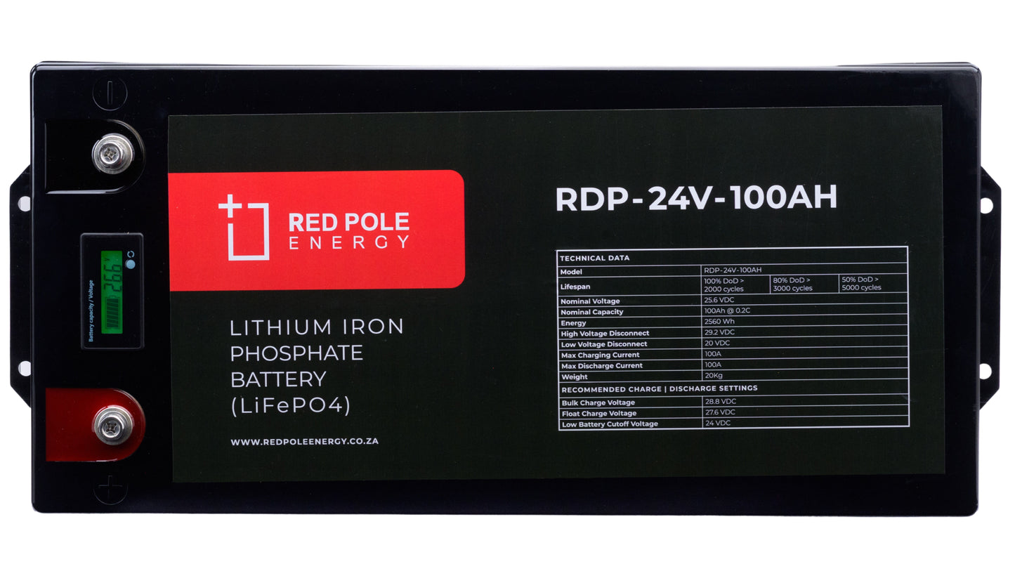 24V 100Ah Lithium Battery 2.56kWh - LCD Display